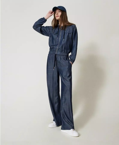 FELPA CON ZIP IN CHAMBRAY twinset FELPA CAPPUCCIO E ZIP