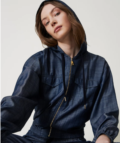 FELPA CON ZIP IN CHAMBRAY twinset FELPA CAPPUCCIO E ZIP