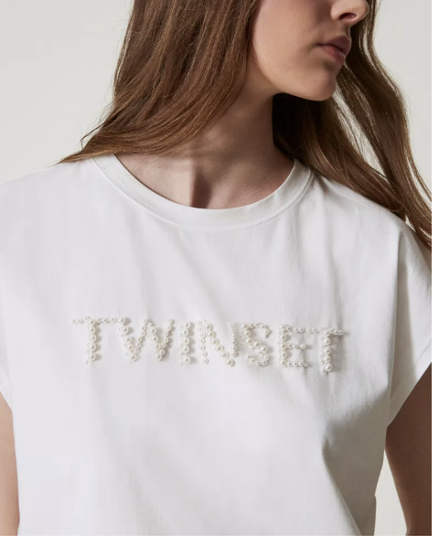 maglia con perle logata twinset t-shirt