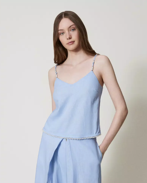 top in misto lino con perle twinset top