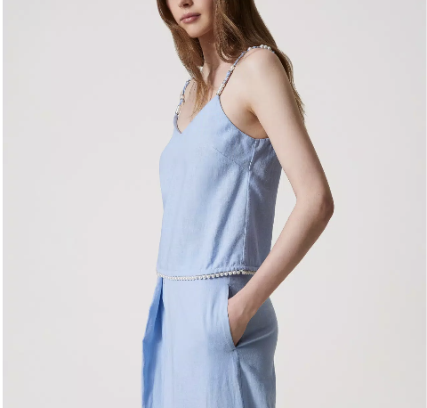 top in misto lino con perle twinset top