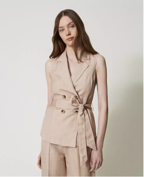 GILET DONNA IN MISTO LINO CON CINTURA twinset GILET