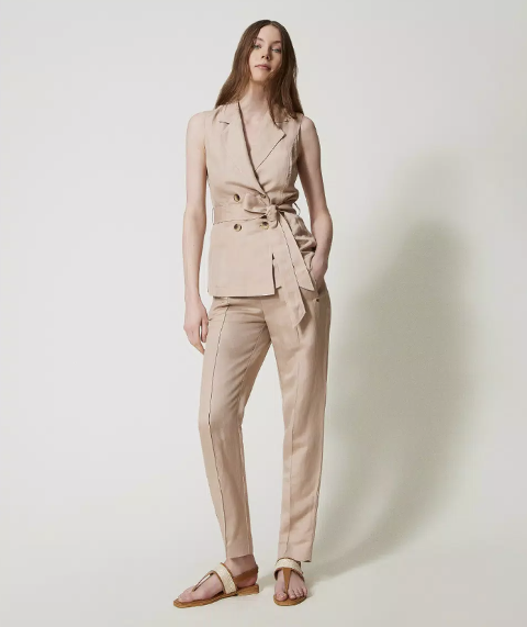 pantaloni in misto lino twinset pantalone a sigaretta