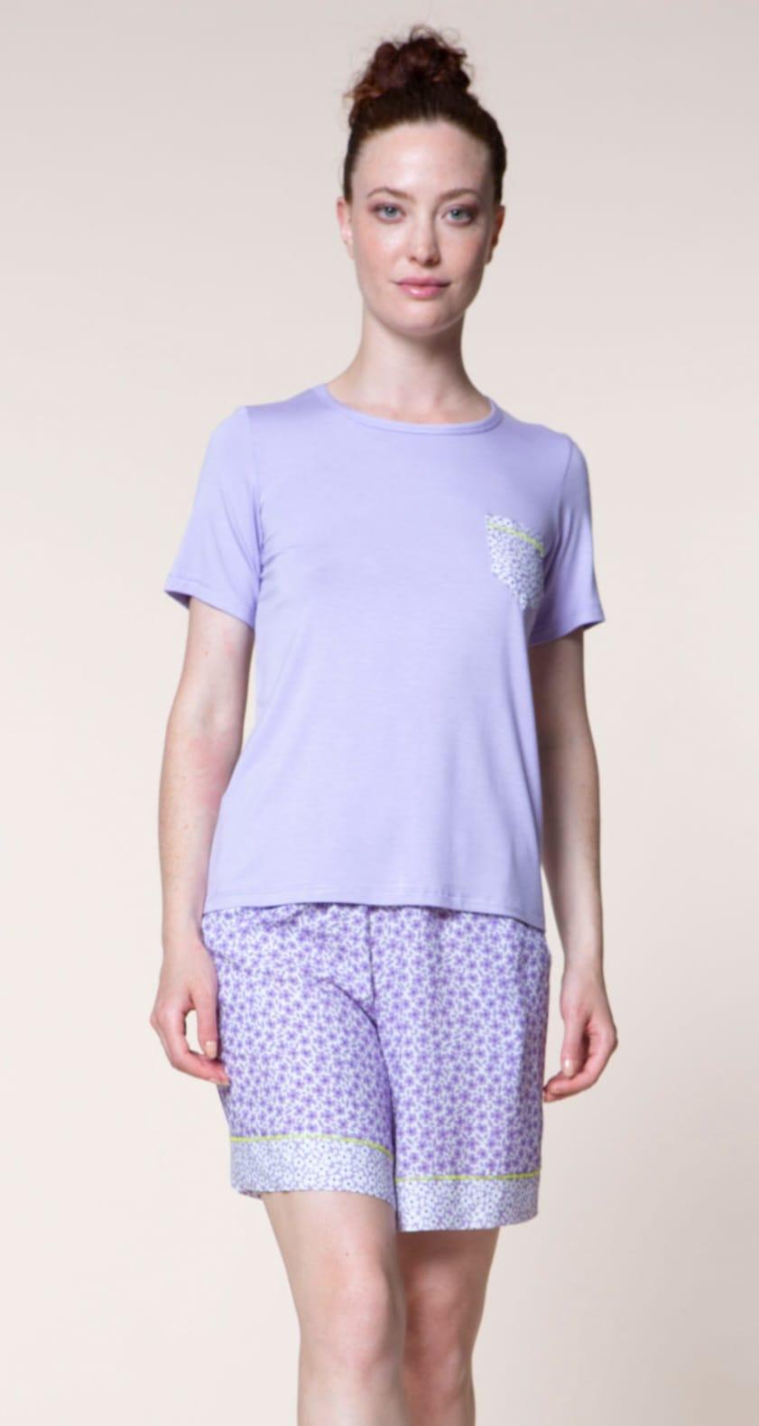 pigiama donna estivo, viscosa , Pepita pepita manica corta pantaloncino 100% viscosa