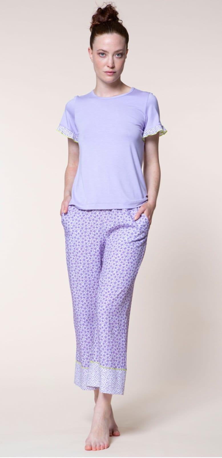 pigiama donna estivo pepita manica corta pantalone lungo100% viscosa
