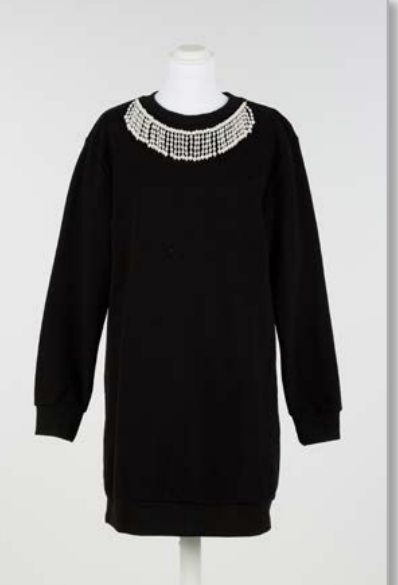 Abito girocollo nero con dettaglio collana di perle Twinset Felpato
