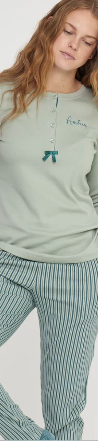 PIGIAMA DONNA ROMANTICO PANTALONE A RIGHE Noidinotte manica lunga