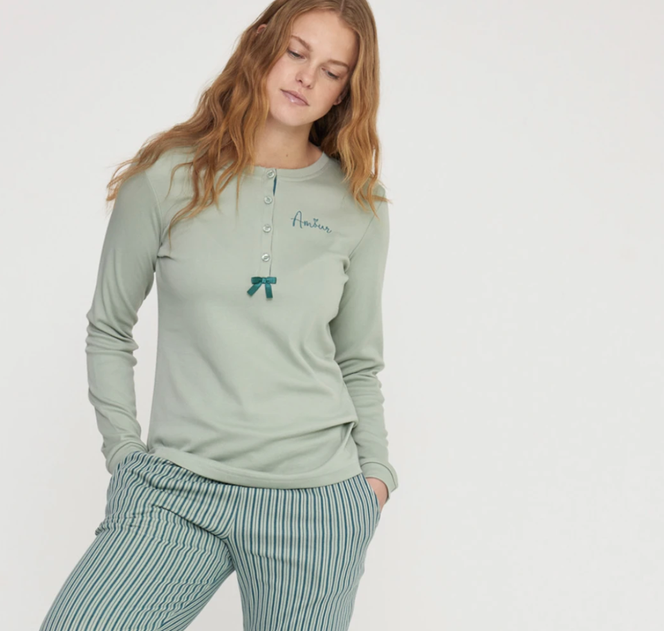 PIGIAMA DONNA ROMANTICO PANTALONE A RIGHE Noidinotte manica lunga