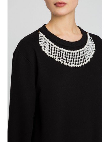 Abito girocollo nero con dettaglio collana di perle Twinset Felpato