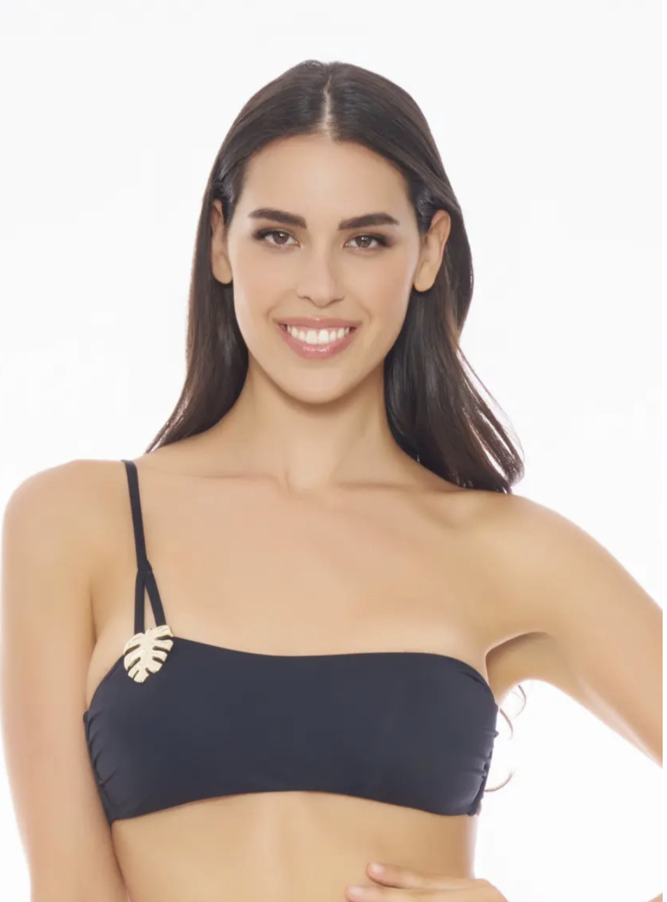 fascia monospalla con applicazione in oro foglia slip brasiliano miss bikini fascia monospalla con applicazione oro