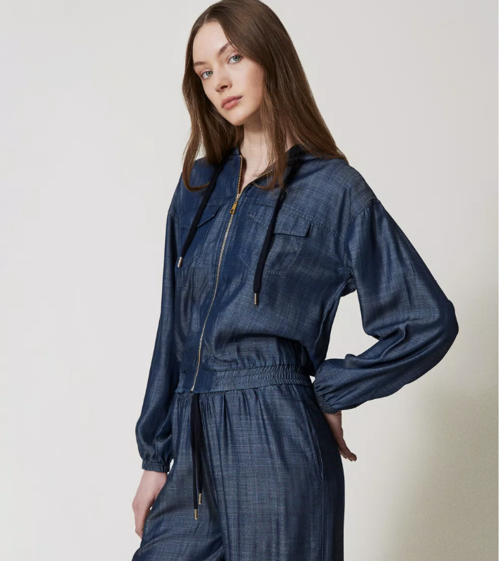 FELPA CON ZIP IN CHAMBRAY TWIN SET FELPA CAPPUCCIO E ZIP