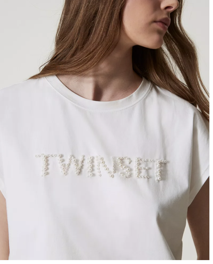 maglia con perle logata twin set t-shirt