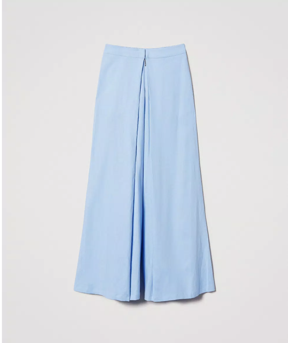 pantalone palazzo in  misto lino con spacco davanti twinset pantalone largo