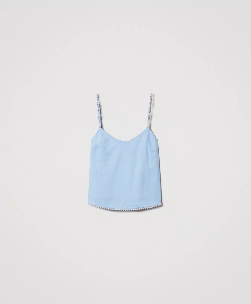 top in misto lino con perle twinset top