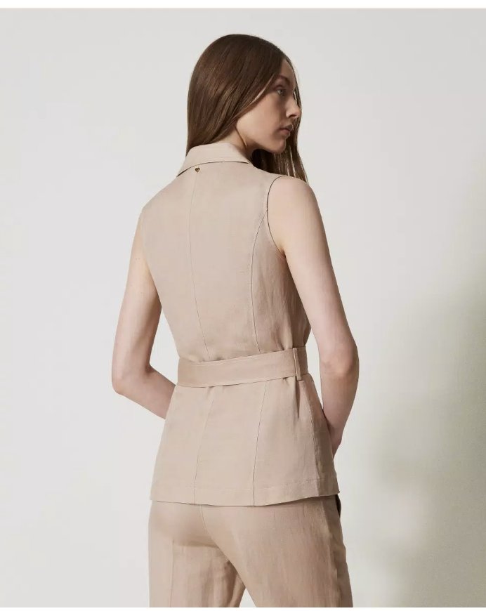 GILET DONNA IN MISTO LINO CON CINTURA twinset GILET