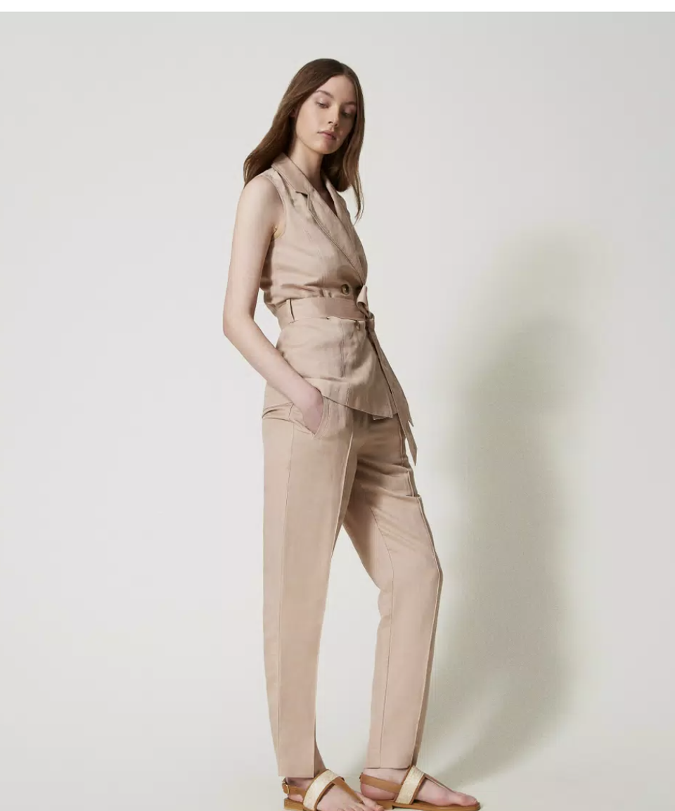 pantaloni in misto lino twinset pantalone a sigaretta