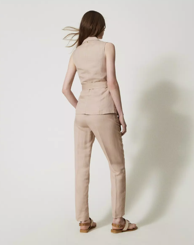 pantaloni in misto lino twinset pantalone a sigaretta