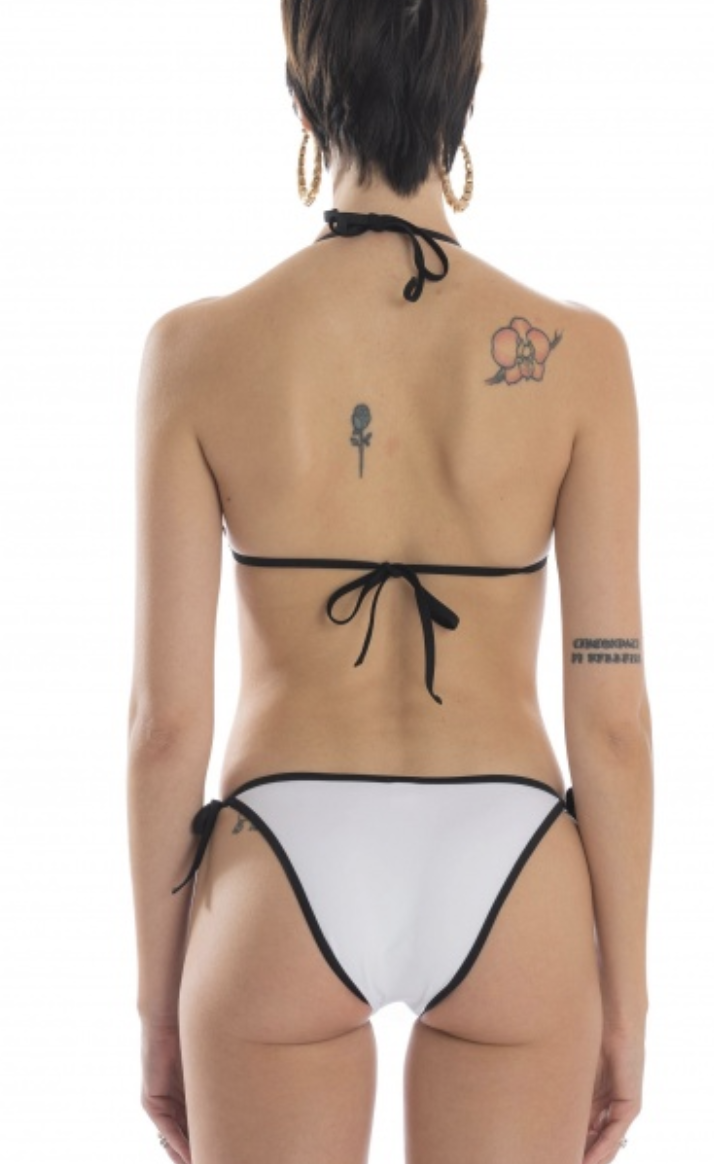 Bikini triangolo scorrevole con imbottitura estraibile in lycra tinta unita con applicazione Palma. poisson damour triangolo coppa e tanga