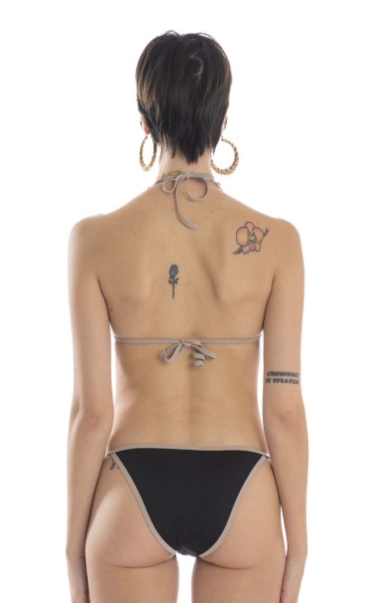 Bikini triangolo scorrevole con imbottitura estraibile in lycra tinta unita con applicazione Palma. poisson damour triangolo coppa e tanga