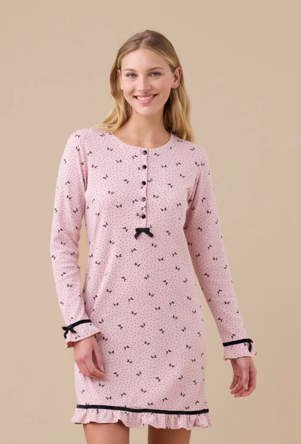 Camicia da notte cinque bottoni caldo cotone Noidinotte manica lunga 5 bottoni
