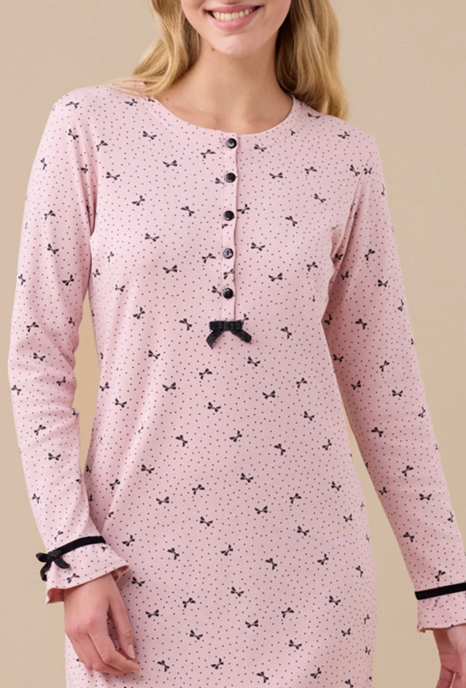 Camicia da notte cinque bottoni caldo cotone Noidinotte manica lunga 5 bottoni