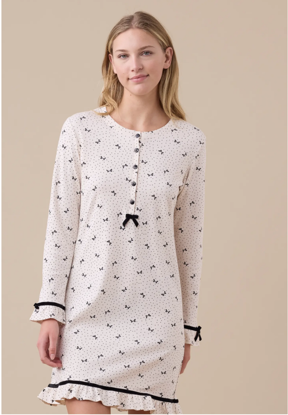 Camicia da notte cinque bottoni caldo cotone Noidinotte manica lunga 5 bottoni