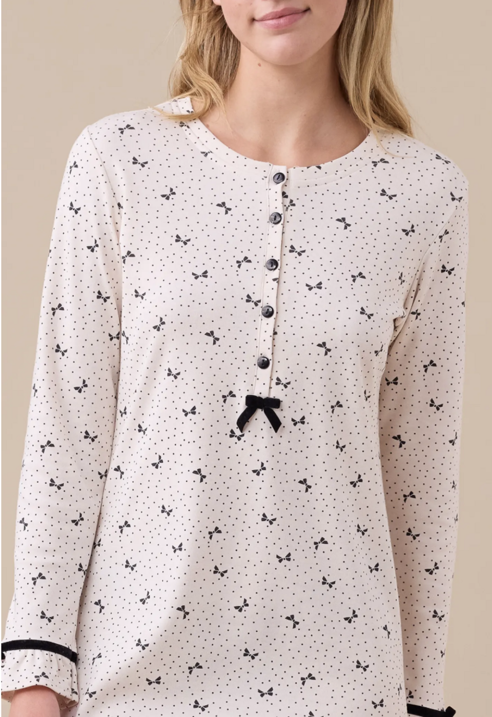 Camicia da notte cinque bottoni caldo cotone Noidinotte manica lunga 5 bottoni