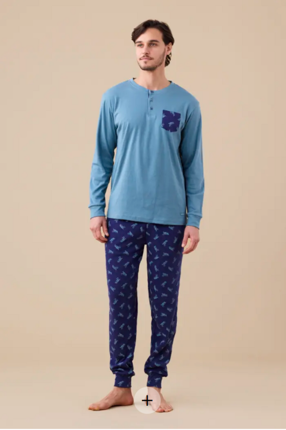Copia di Pigiama uomo caldo cotone tre bottoni Noidinotte tre bottoni pantalone fantasia t rex