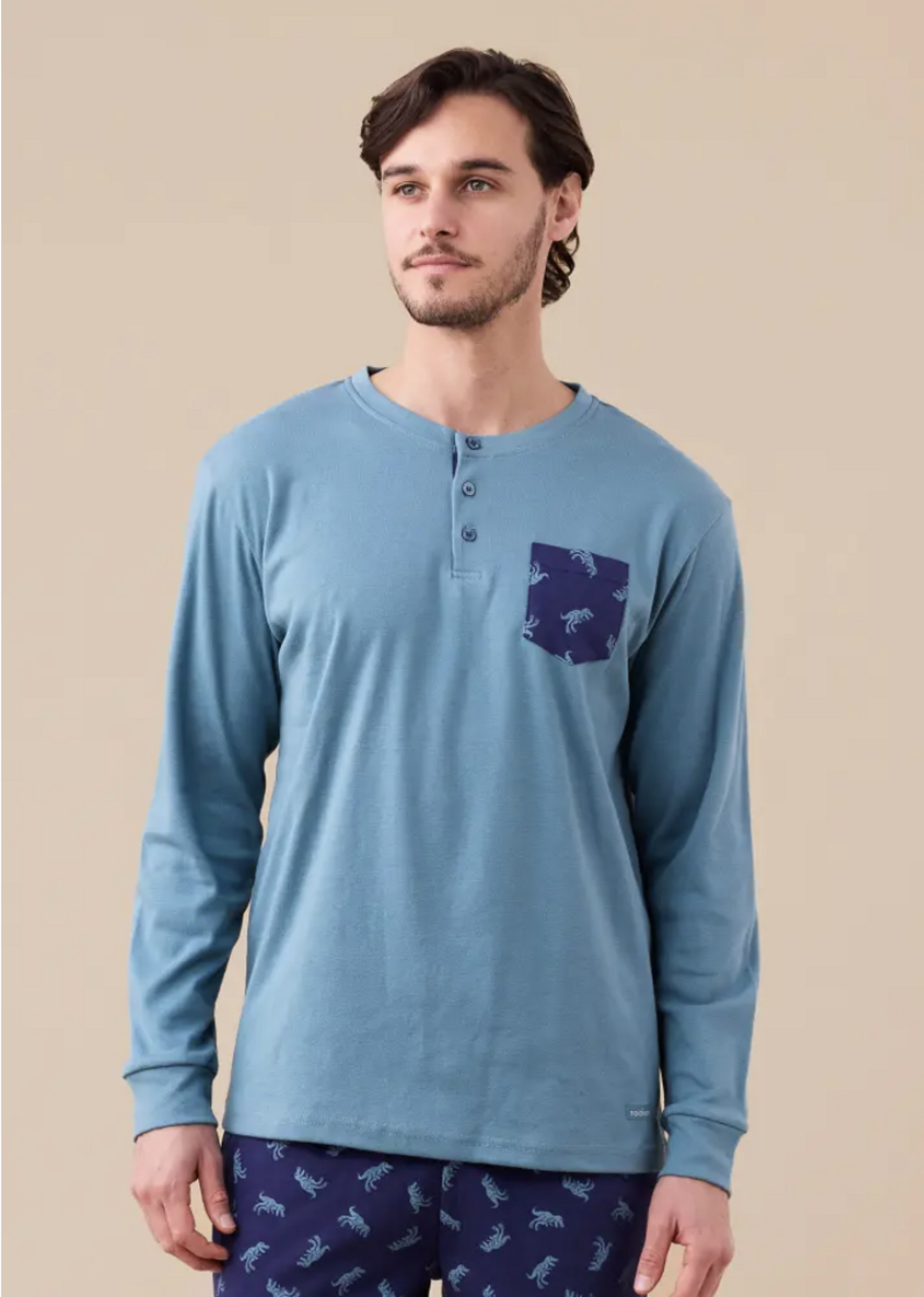 Copia di Pigiama uomo caldo cotone tre bottoni Noidinotte tre bottoni pantalone fantasia t rex