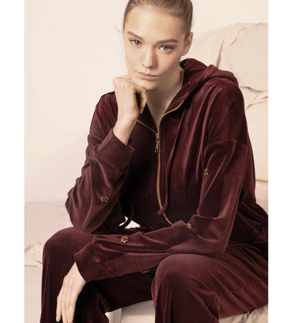 COMPLETO TUTA DONNA IN CINIGLIA CON APPLICAZIONI TWIN SET twinset tuta donna con cerniera e pantalone palazzo
