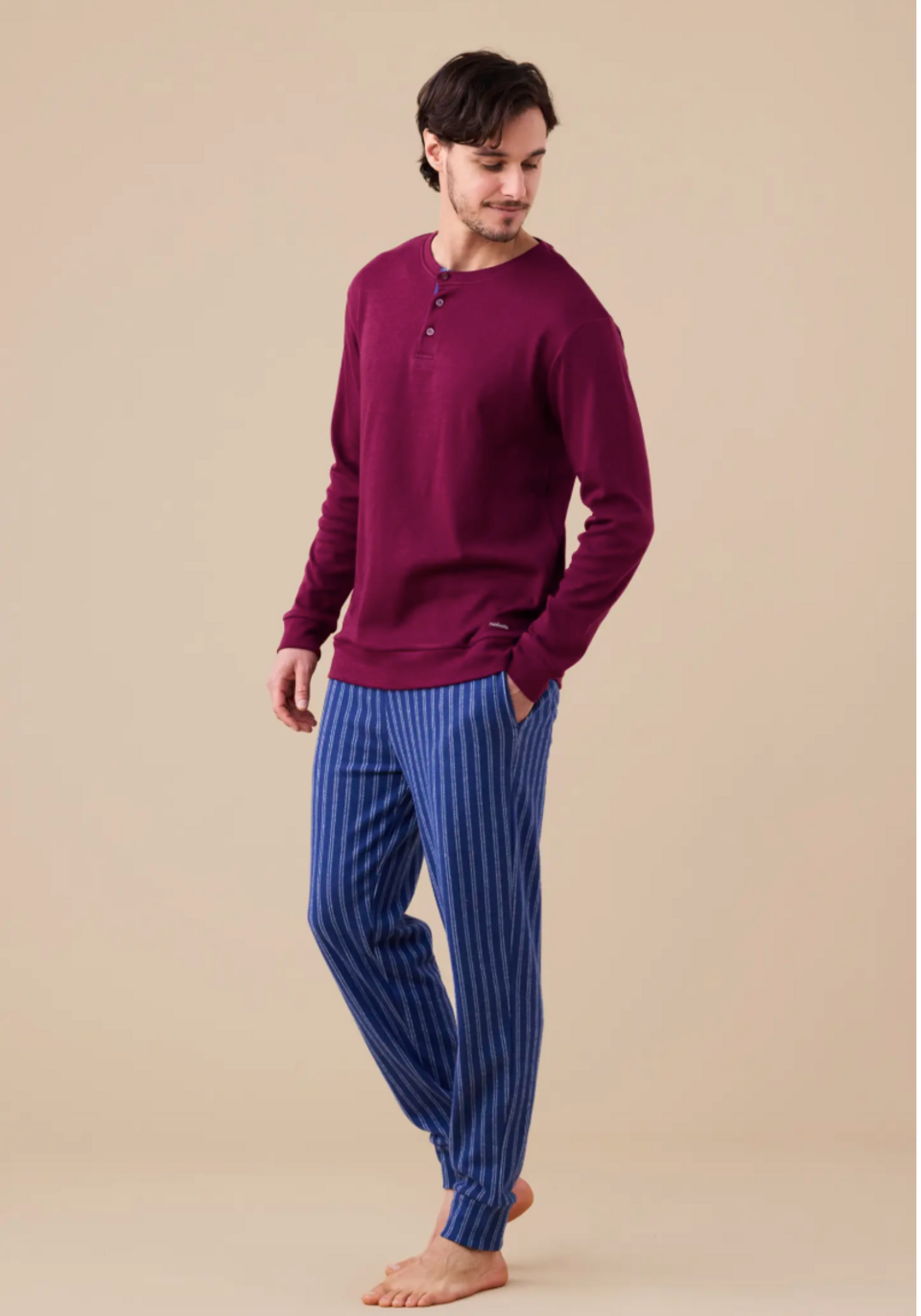 Pigiama uomo punto milano righe Noidinotte manica lunga tre bottoni con polsini art fc3179