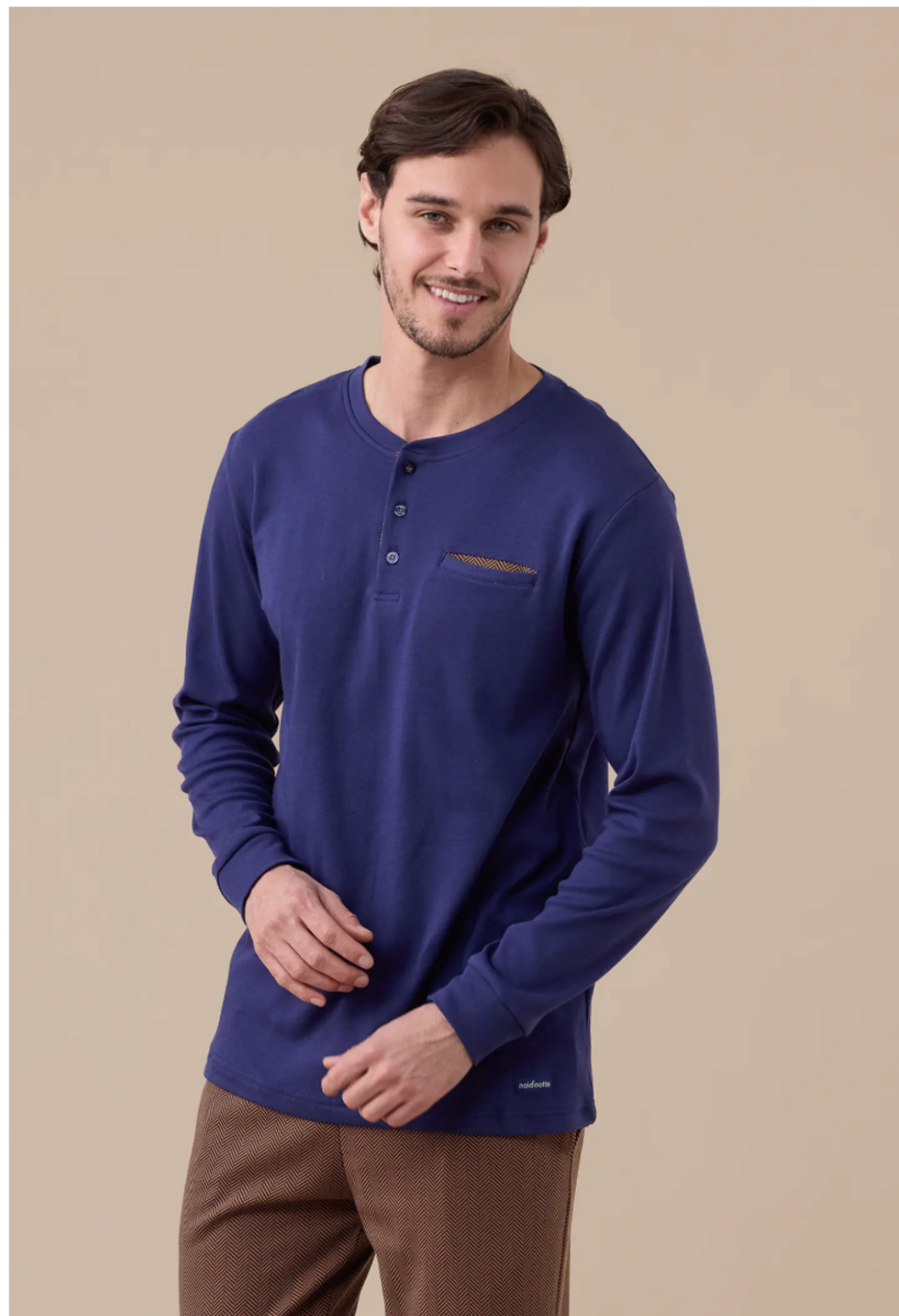 Pigiama uomo Caldo Cotone pantalone Spighettato Noidinotte manica lunga tre bottoni con polsini art fc3131