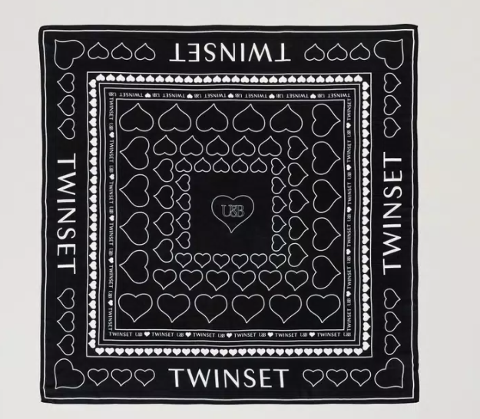 pashimina logata nero e bianco twin set kefia logo e cuori