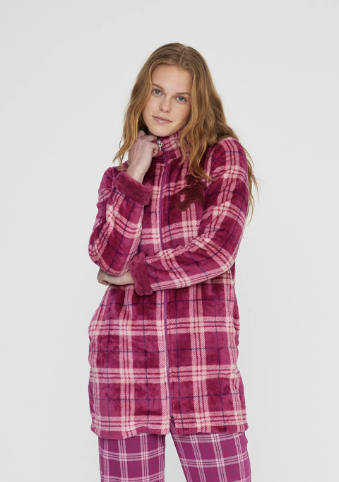 vestaglia in coral donna con zip Noidinotte a quadri sopra la coscia