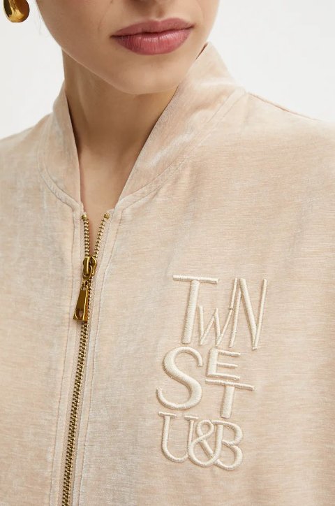 Felpa in velluto con zip Twinset logo ricamato
