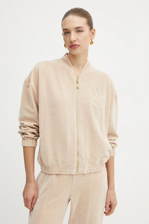 Felpa in velluto con zip Twinset logo ricamato