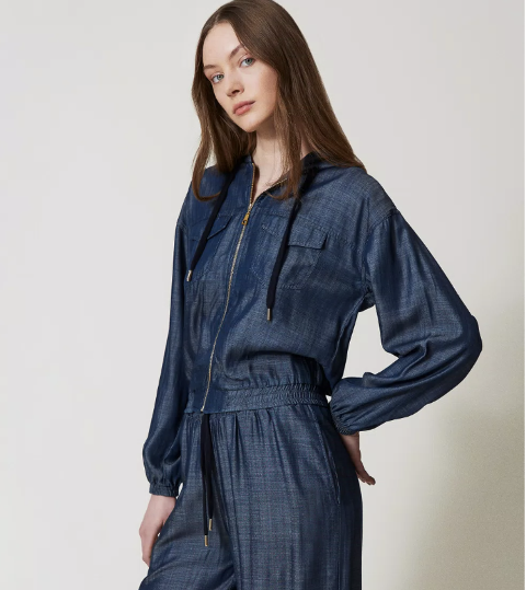 FELPA CON ZIP IN CHAMBRAY twinset FELPA CAPPUCCIO E ZIP