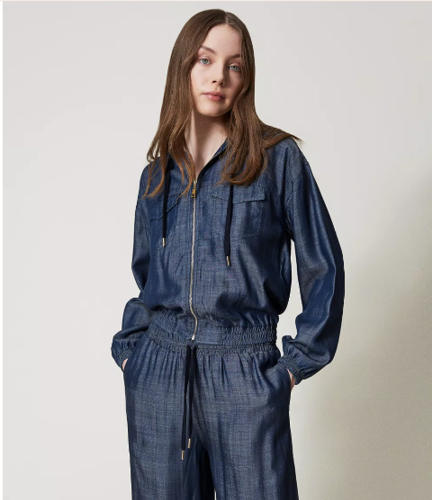 FELPA CON ZIP IN CHAMBRAY twinset FELPA CAPPUCCIO E ZIP