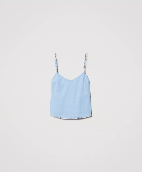 top in misto lino con perle twinset top