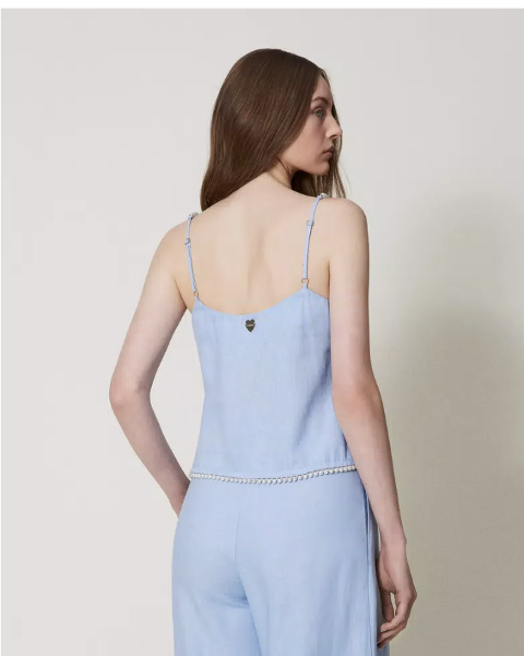 top in misto lino con perle twinset top
