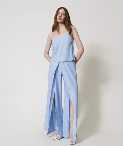 top in misto lino con perle twinset top