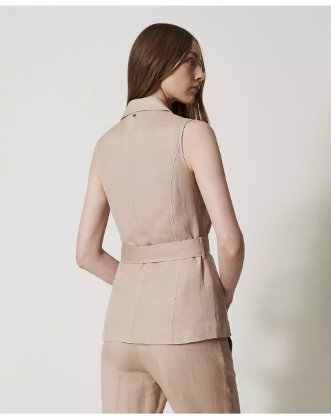GILET DONNA IN MISTO LINO CON CINTURA twinset GILET
