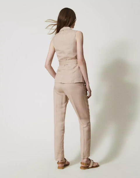 pantaloni in misto lino twinset pantalone a sigaretta