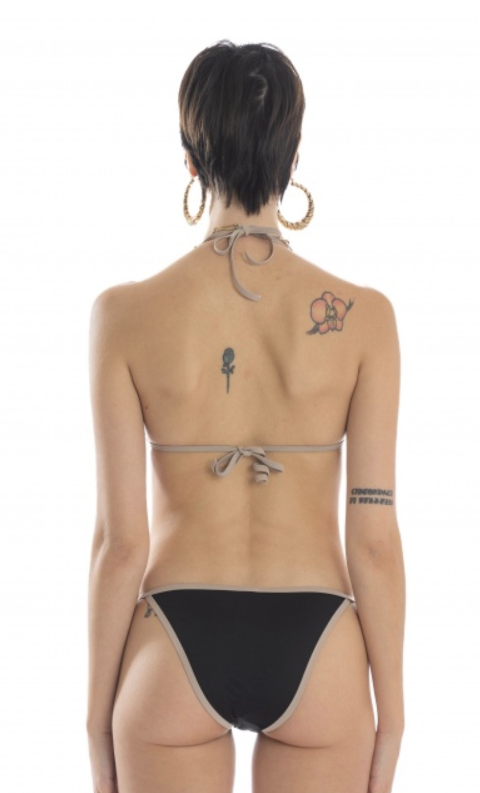 Bikini triangolo scorrevole con imbottitura estraibile in lycra tinta unita con applicazione Palma poissondamour triangolo coppa e tanga