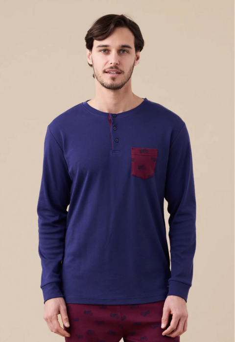 Pigiama uomo caldo cotone motorbike tre bottoni Noidinotte tre bottoni pantalone fantasia motorbike