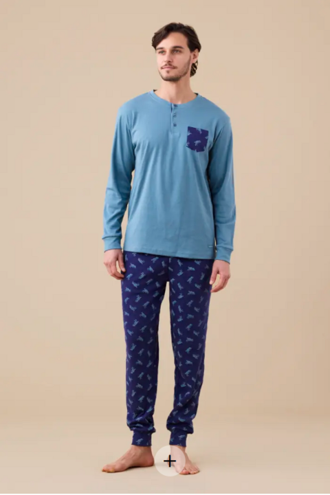 Copia di Pigiama uomo caldo cotone tre bottoni Noidinotte tre bottoni pantalone fantasia t rex