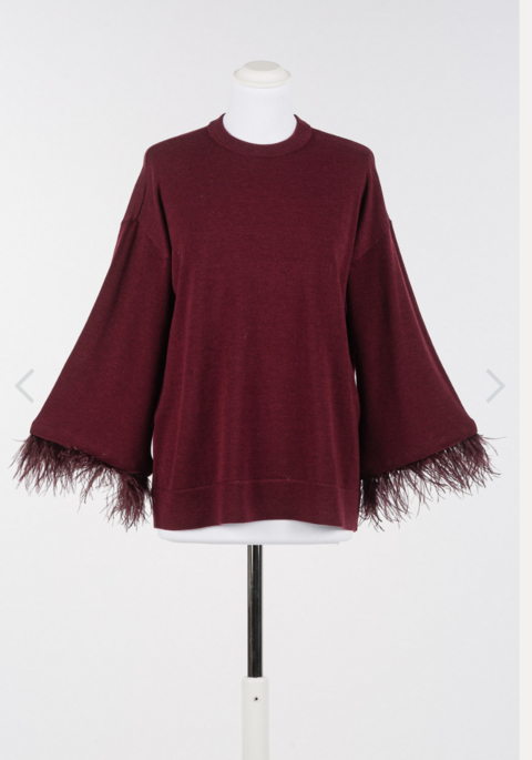 maglia red wine manica campana con piume amovibili twin set maglia  girocollo manica larga