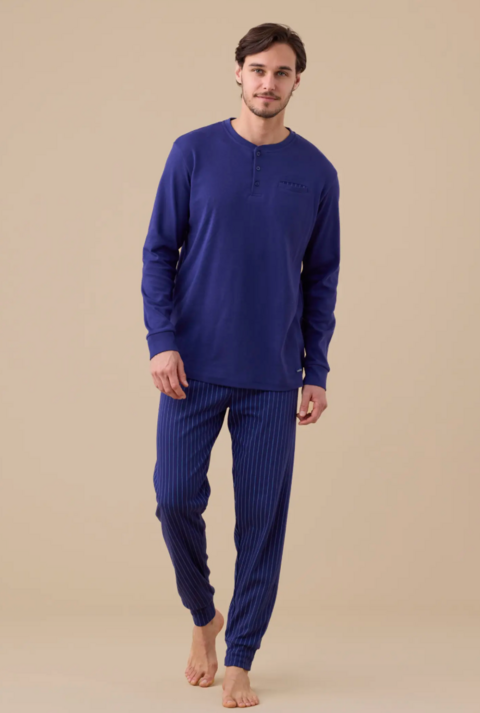 Pigiama uomo caldo cotone righe Noidinotte manica lunga tre bottoni con polsini art fc3111