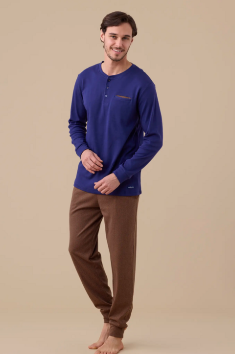 Pigiama uomo Caldo Cotone pantalone Spighettato Noidinotte manica lunga tre bottoni con polsini art fc3131