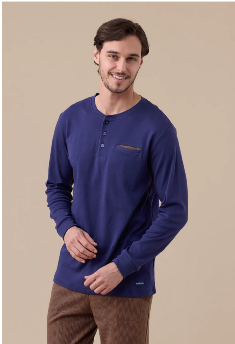 Pigiama uomo Caldo Cotone pantalone Spighettato Noidinotte manica lunga tre bottoni con polsini art fc3131
